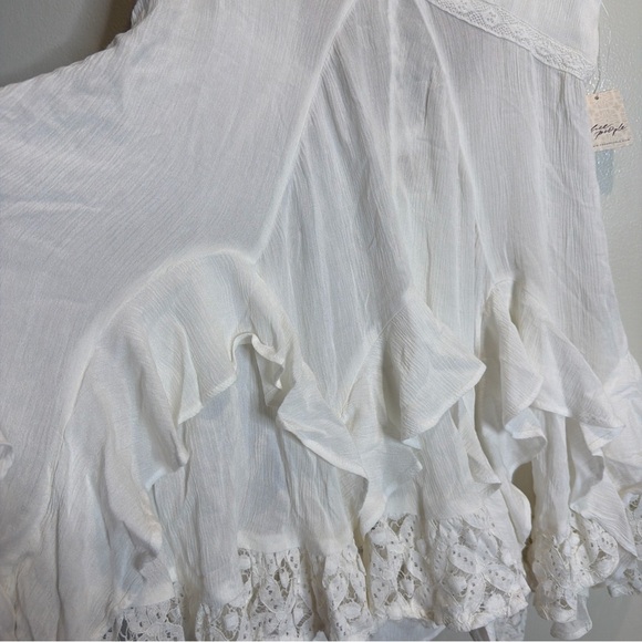 Free People Ladies Tans Tide Tunic Cascading Ruffles Crochet Trim Mini Dress - Picture 5 of 6